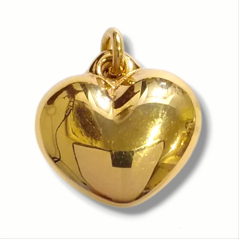 Gold Vermeil Over Sterling Silver Puffy Chunky Heart Pendant Charm Love 7/8in